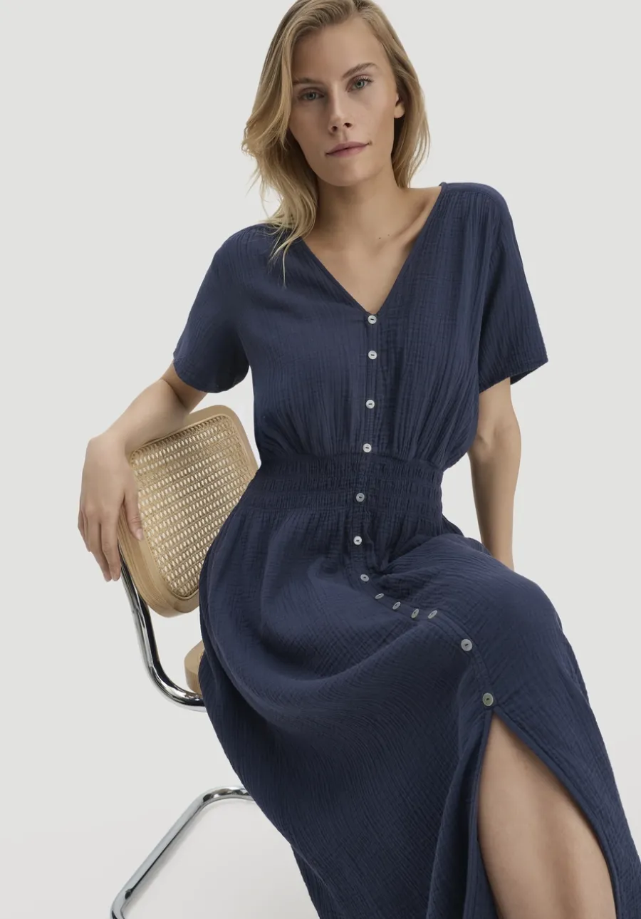 Gewebe Kleid mit Taillierung Midi aus reiner Bio-Baumwolle von hessnatur