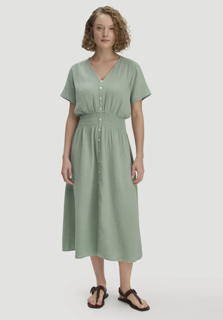 Gewebe Kleid mit Taillierung Midi aus reiner Bio-Baumwolle von hessnatur