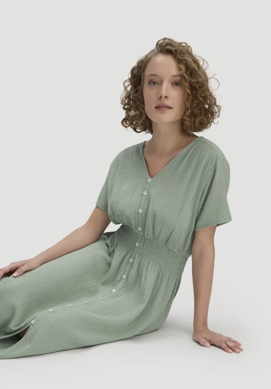 Gewebe Kleid mit Taillierung Midi aus reiner Bio-Baumwolle von hessnatur