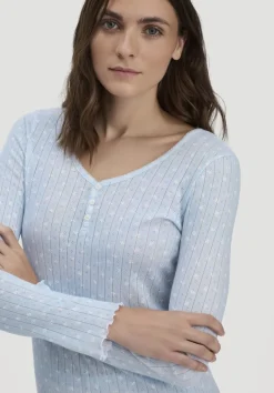 Pointelle Henley Schlafshirt PURE COTTON aus reiner Bio-Baumwolle von hessnatur